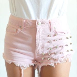 👖 baby pink denim shorts with gold studs